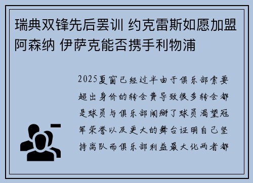 瑞典双锋先后罢训 约克雷斯如愿加盟阿森纳 伊萨克能否携手利物浦